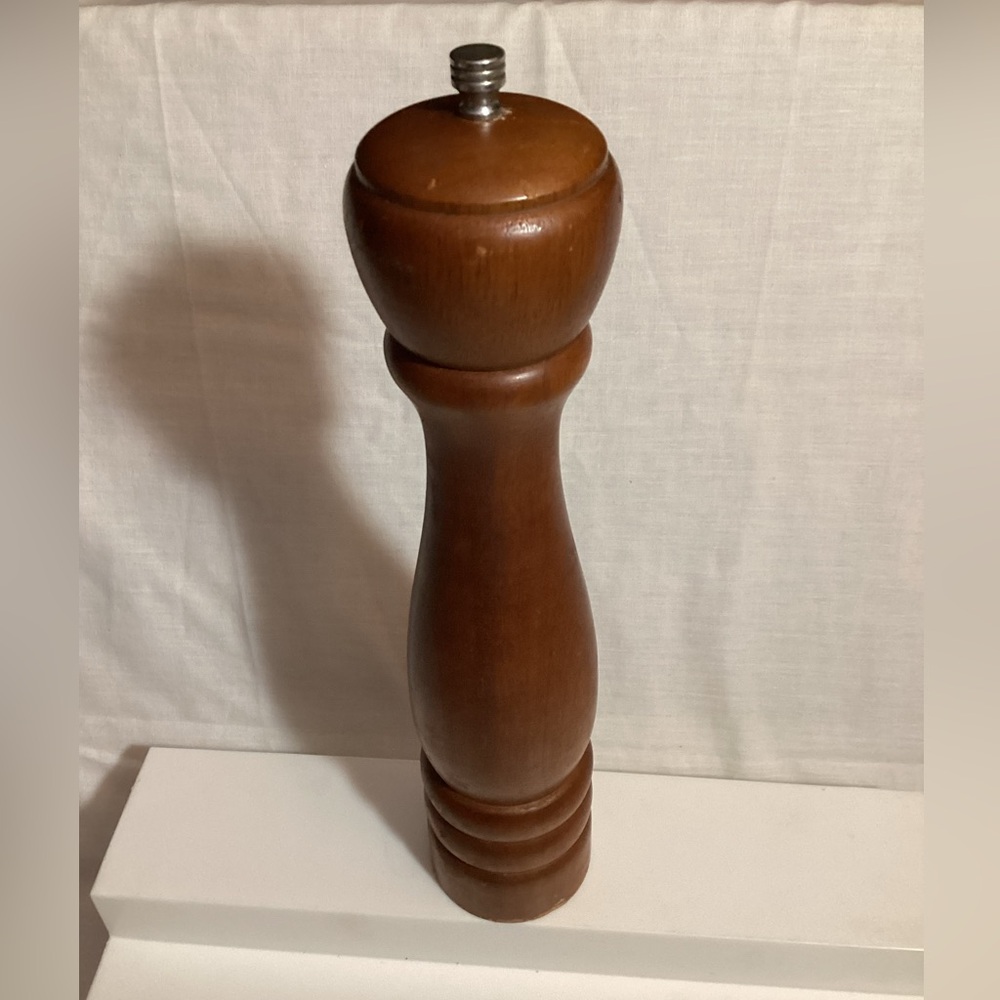Wooden Pepper Mill MCM Vintage Solid Wood Unmarked Brand 12" Tall Works